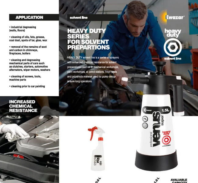 Помповый опрыскиватель для растворителей Kwazar Venus Solvent Heavy Duty 1.5л WTV.1197-986 фото Merkus detailing